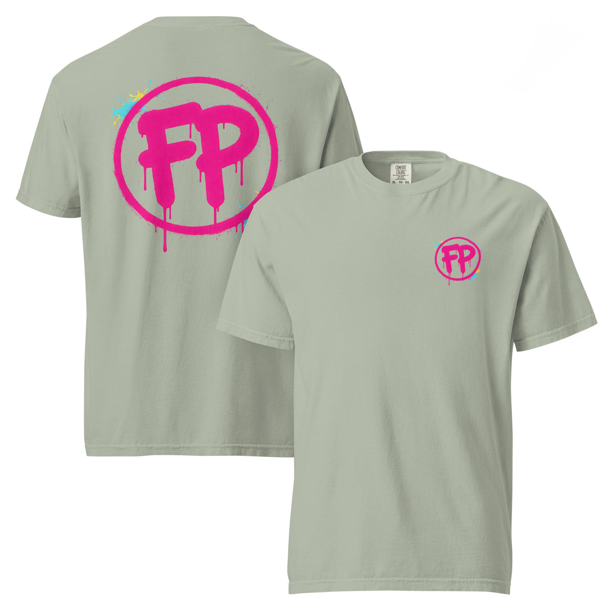 FP Splash Comfort Colors tee in bay, front and back