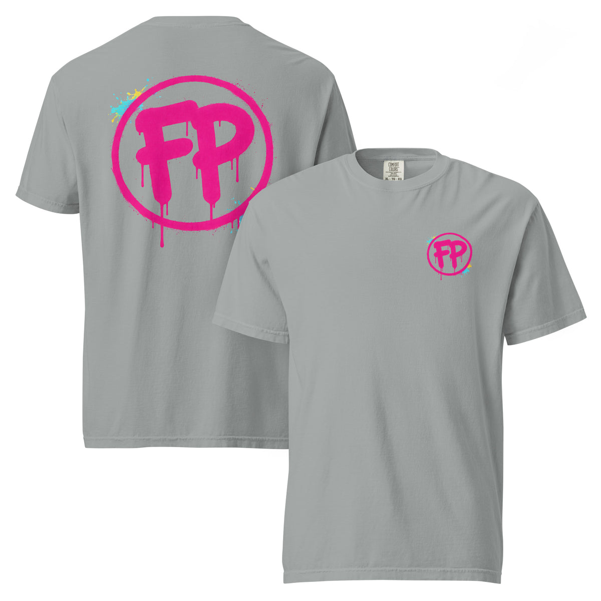 FP Splash Comfort Colors tee in granite, front and back