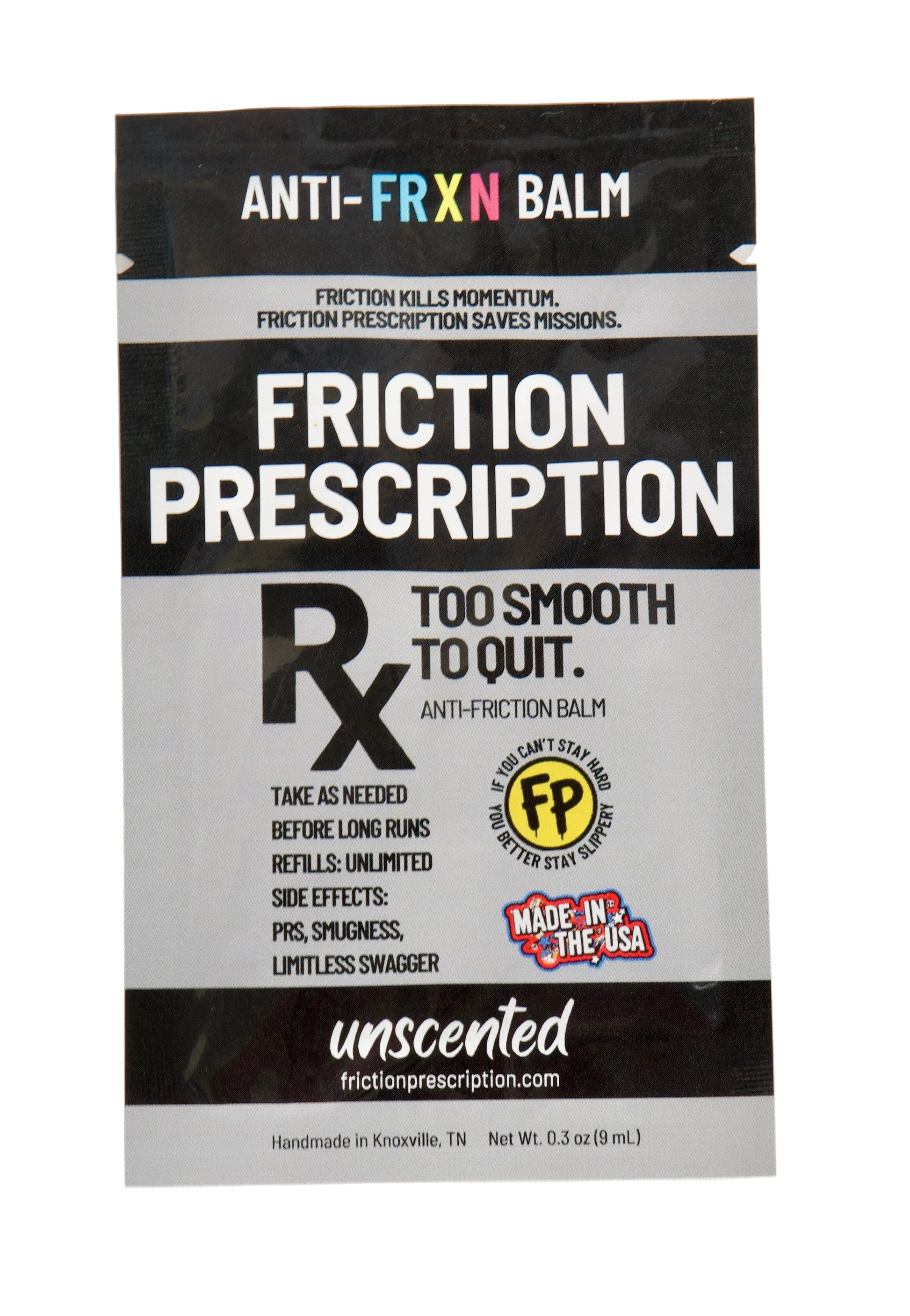 Friction Prescription balm packaging on a white background